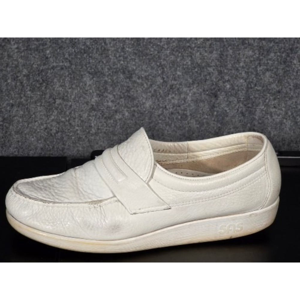 VTG SAS Mens White Leather Penny Loafers Slip On Comfort‎ Shoes USA Casual Work